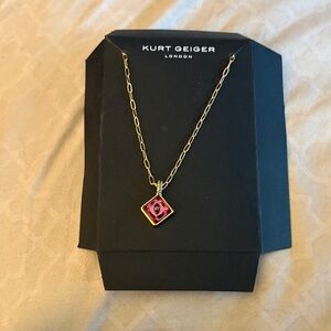 Kurt Geiger Gold Link Chain with Purple Square Pendant